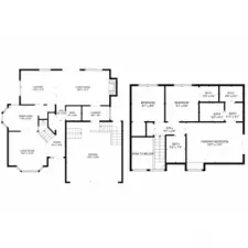 This floorplan displays the main and upper floors and accentuates the clever flow of this home!