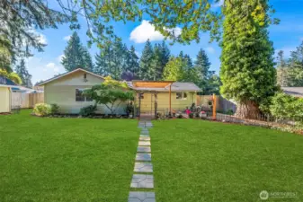 Peaceful outdoor space-sunshine and trees (green grass has been enhanced).