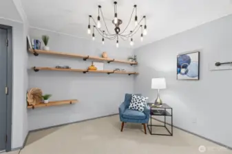 At the back of the great room an expansive open dining space provides an option for more formal dining areas, but has many possibilities like a library, office space, built in work space, musical instruments, yoga and more!