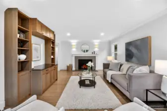 Another view of the gorgeous living room with gas fireplace.