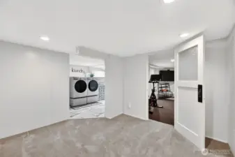 The lower-level offers more built-in storage that is out of the frame.