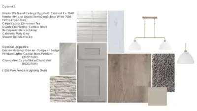 Interior color palette and fixtures.