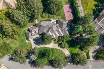 skyview of home, note the circular driveway