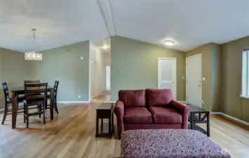 Living room flows into formal dining room