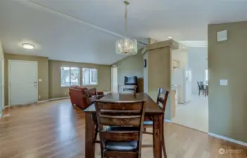 Formal dining room flows into kitchen