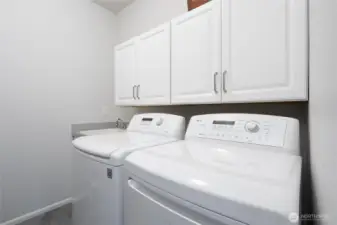 Laundry room with storage.