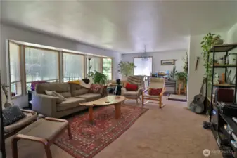 Living room with tall ceilings.