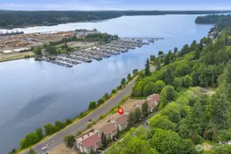 Watch blue herons soar and fish while you enjoy your morning coffee.