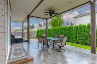 Custom stamped concrete patio with large covered space