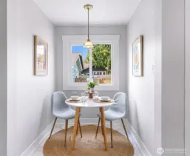 Breakfast nook looking out over the backyard