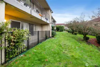 The lush courtyard offers a nice buffer between the homes