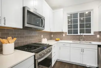 Natural light flows through the kitchen