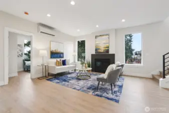 Living room with cozy fireplace