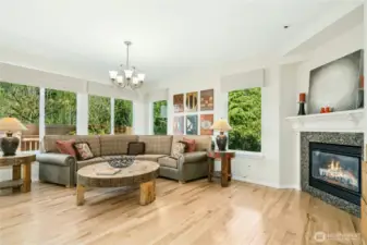 Here is the great room with a cozy fireplace.