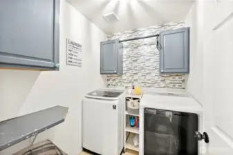 Bring your washer and dryer! Laundry is conveniently located on the upper level with easy access to all bedrooms. Full tile accent wall. Storage cabinets.