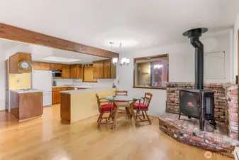 Dine by the cozy gas fireplace.