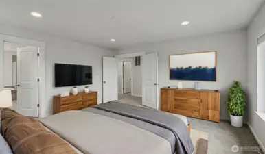 Primary bedroom with french doors.