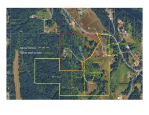 Map showing the approx property lines in yellow.