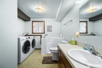 Full bathroom with laundry on lower level. Bathrub is Japanese style sit-in.