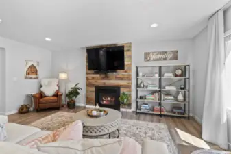 Back inside you can cozy up with your gas fireplace.