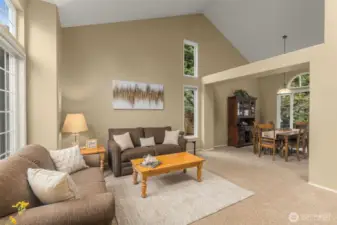 Spacious Living Room with Vaulted Ceiling & Double Pane Windows