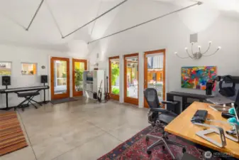 Studio has concrete floors with radiant heat.