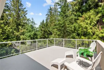 Upstairs deck with private feel and space for relaxing