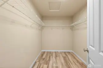 Large primary suite walk in closet.
