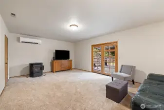 The family room has a pellet stove and a mini split.