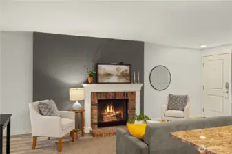 Cozy wood burning fireplace