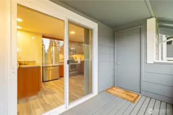 Balcony patio looking into kitchen