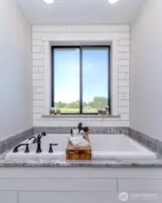 Primary Bed Soaking Tub with Mt Rainier View