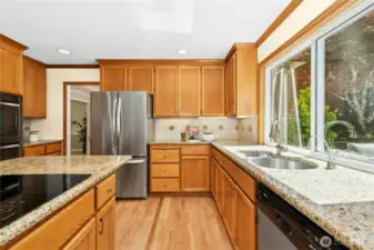 Granite counters and double oven.