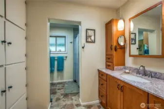 Primary bath with built in storage