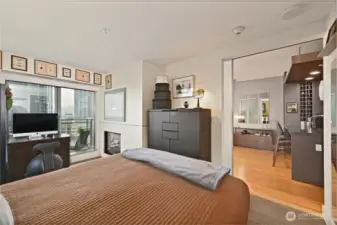 Bedroom has a view plus the gas fireplace
