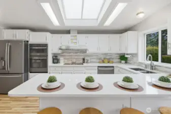 Large breakfast bar and 2 pantries