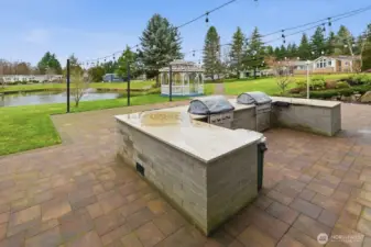 Clubhouse outdoor bbq, pond, gazebo and walking paths