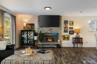 Glass sliding door provides access to spacious backyard.