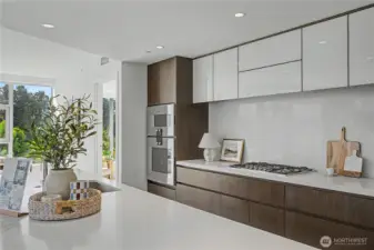 Quartz Waterfall Island Kitchen  Designer Finishes Throughout