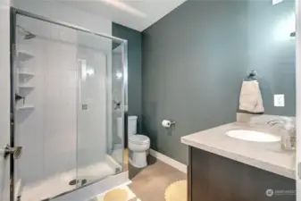 2nd Bathroom featuring new walk-in shower & towel warmer/drying rack.