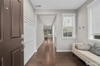 Entryway and hallway to living room