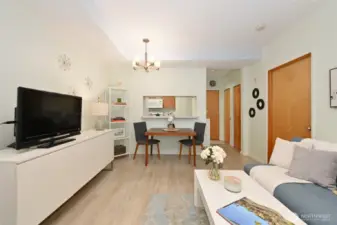 Space for stools or chairs at counter.