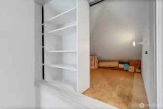 Unique Secret Sliding Shelf reveals storage area.