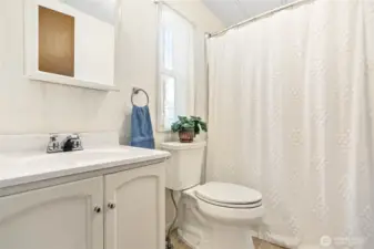 Primary bathroom with updated walk-in shower.
