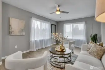 Wonderful living room with newer flooring & fresh paint!