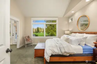 Primary bedroom, vaulted ceilings