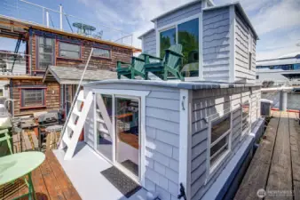 The bedroom is on the top level.