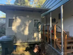 shed with washer, dryer and shower