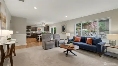 The open floor plan provides individual spaces while allowing for entertaining and togetherness