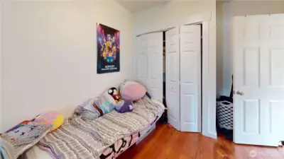 Another view of the bedroom off the living room.